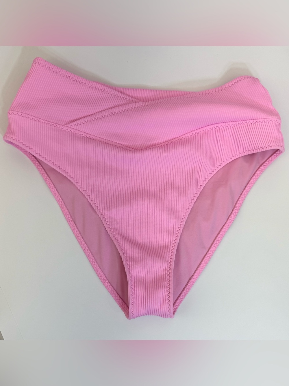 Fabletics Pink Ribbed High-Waist Bikini Bottom